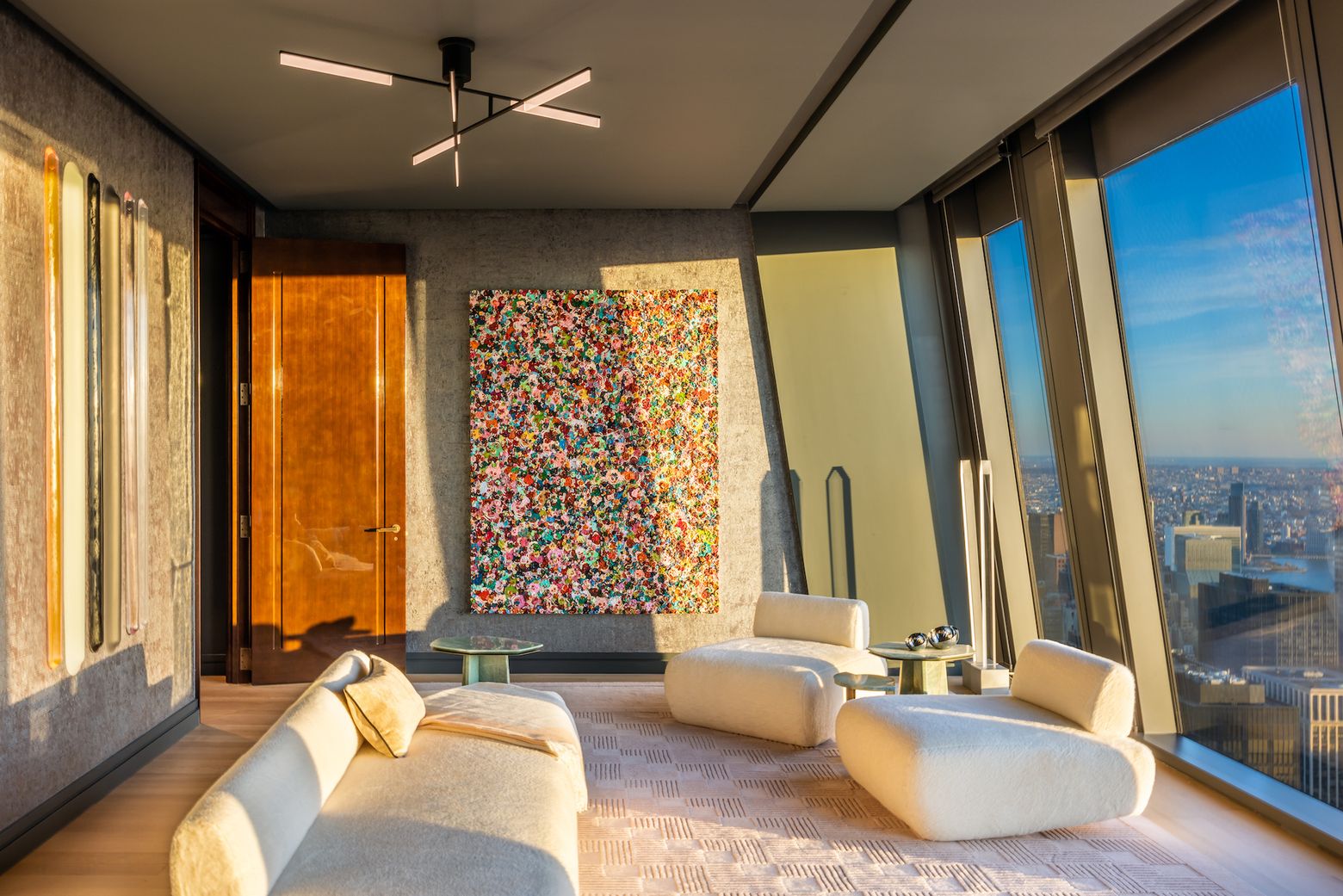 Penthouse seating area with dramatic glass corners